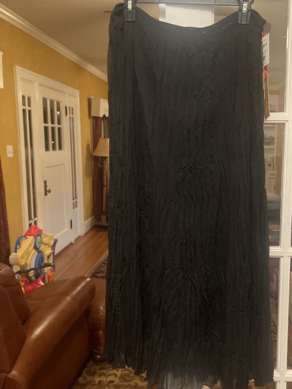 New Ruby Rd Woman Black Crinkle Fully Lined Pull On Maxi Skirt Size 10